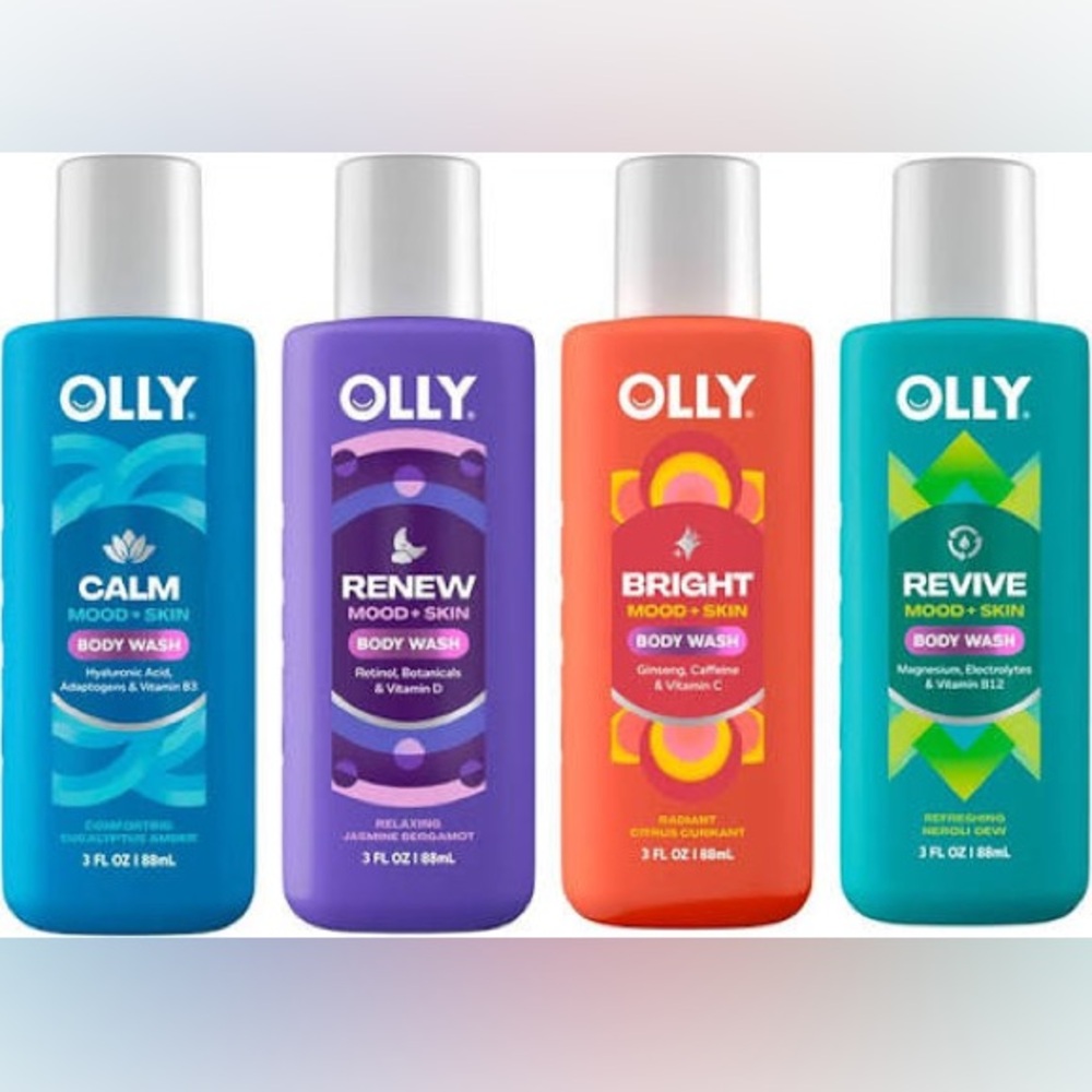 OLLY Body Wash Bundle - Calm, Renew, Bright, Revive (Blue, Purple, Orange, Teal)